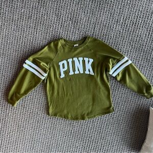 PINK VICTORIA'S SECRET OLIVE GREEN SWEATSHIRT  SIZE M